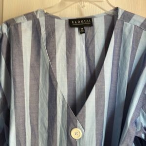 NWT Eloquii Cotton Blue Striped Button Blouse with Ties at Sleeves Size 20